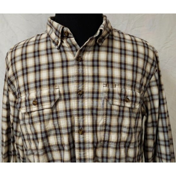 Carhartt Mens XL Beige Plaid Relaxed Fit Long Sleeve Button Down Outdoor Shirt - Picture 4 of 12